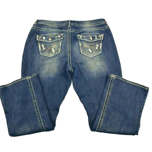 Womens Jeans Dye Distressed Bling Back Pockets Est. 1046 Denim Size 16WP  JH1069 - Picture 1 of 5